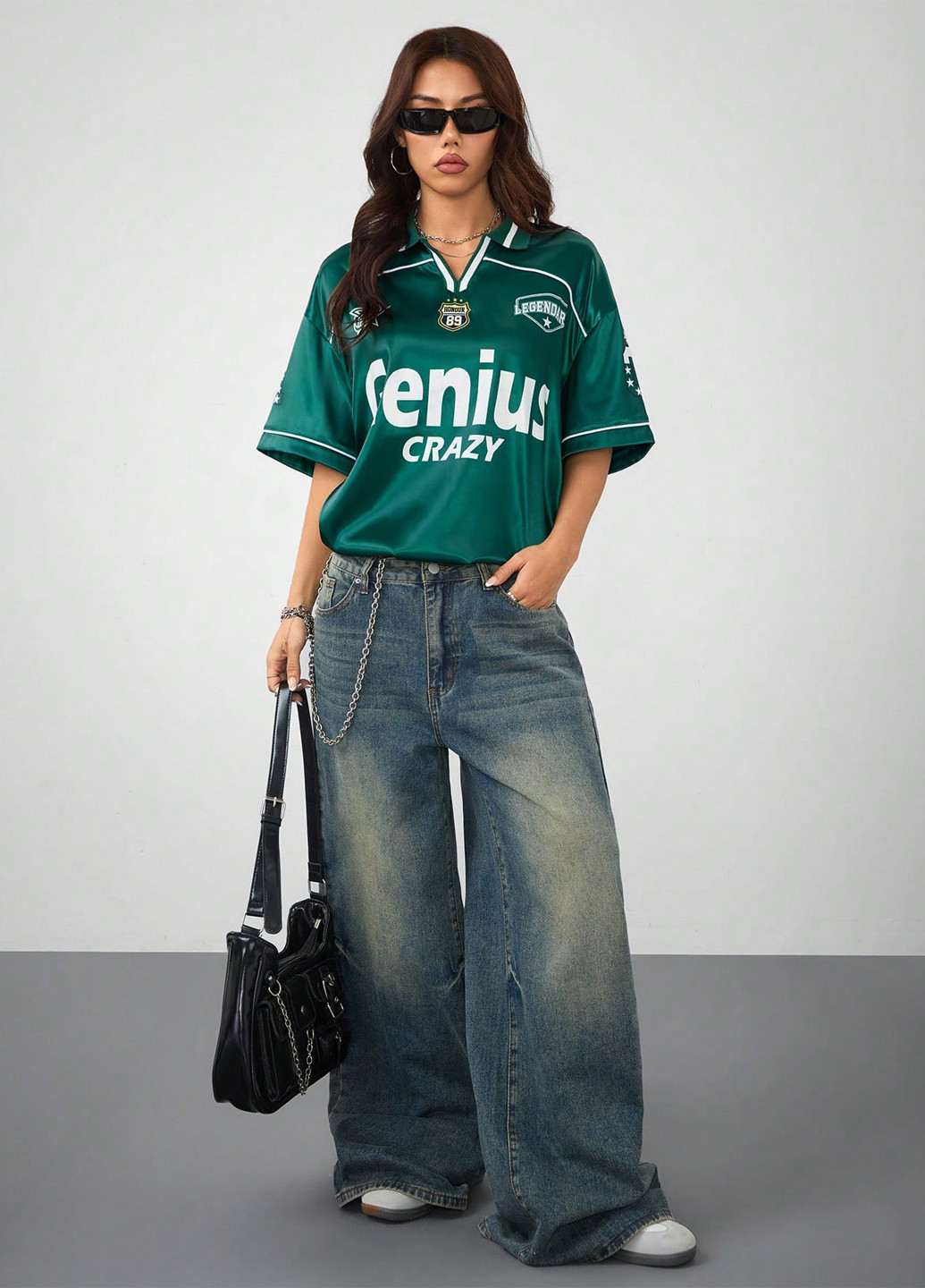 Зеленая женская футболка-поло SHEIN с надписью