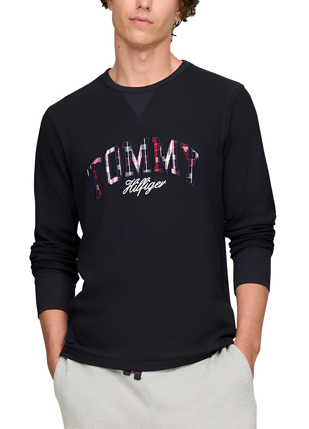 Темно-синий демисезонный домашний лонгслив Tommy Hilfiger с логотипом