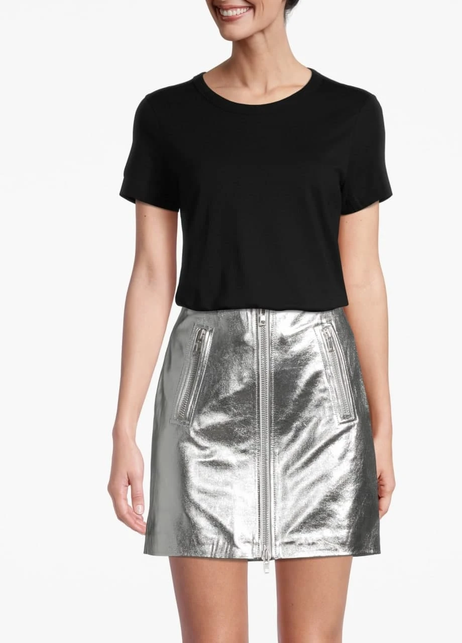 Серебряная однотонная кожаная юбка H&M