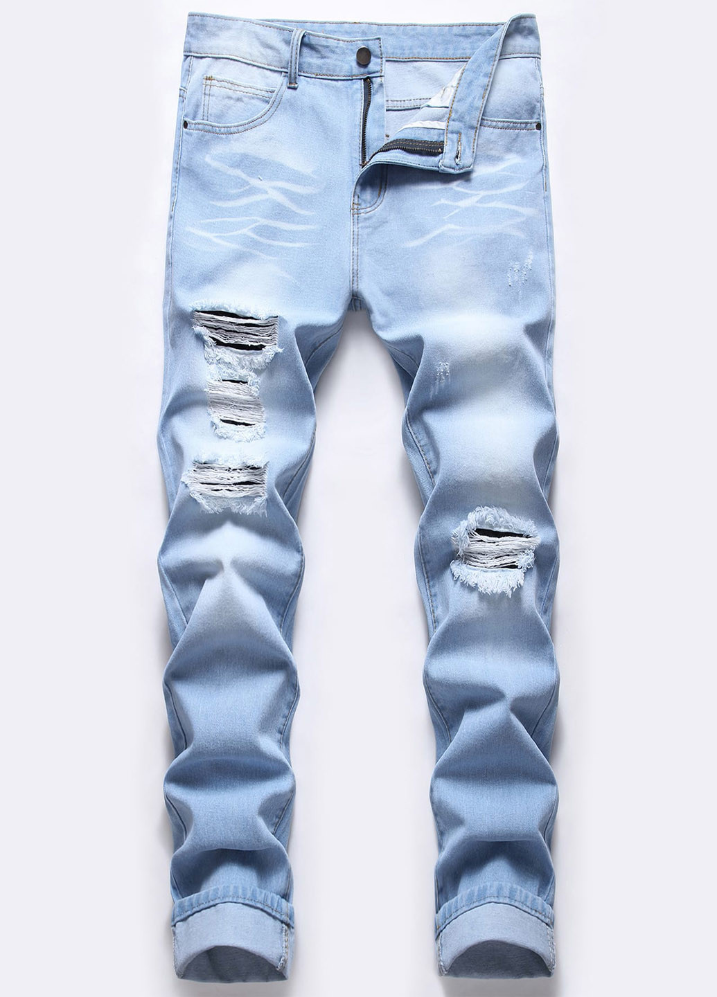 Светло-голубые демисезонные зауженные джинсы SHEIN