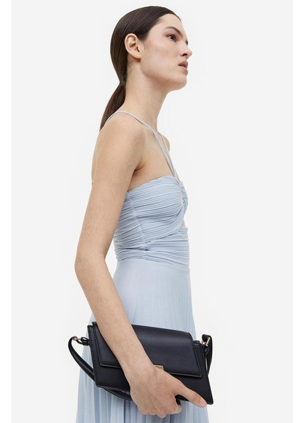 Світло-блакитна вечірня сукня плісована, з відкритою спиною H&M однотонна