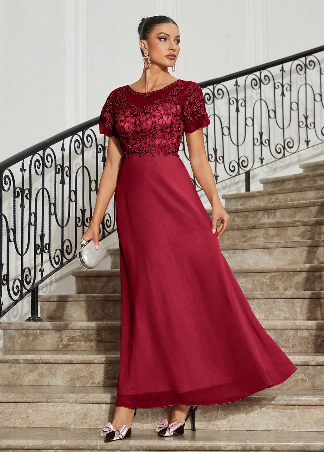 Бордова вечірня сукня а-силует SHEIN однотонна