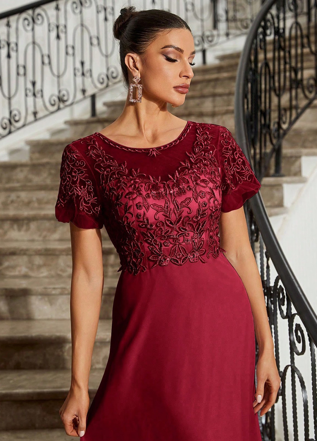 Бордова вечірня сукня а-силует SHEIN однотонна