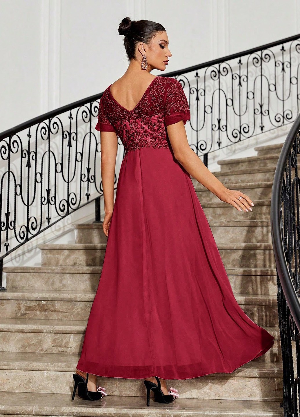 Бордова вечірня сукня а-силует SHEIN однотонна