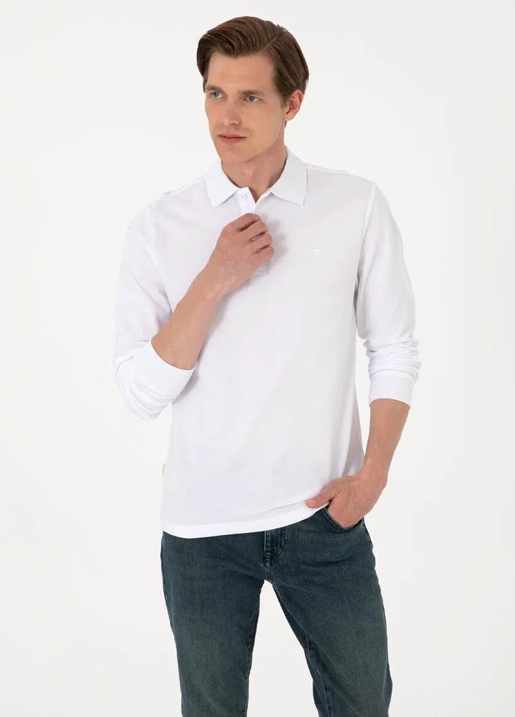 Белая футболка-поло для мужчин Pierre Cardin однотонная