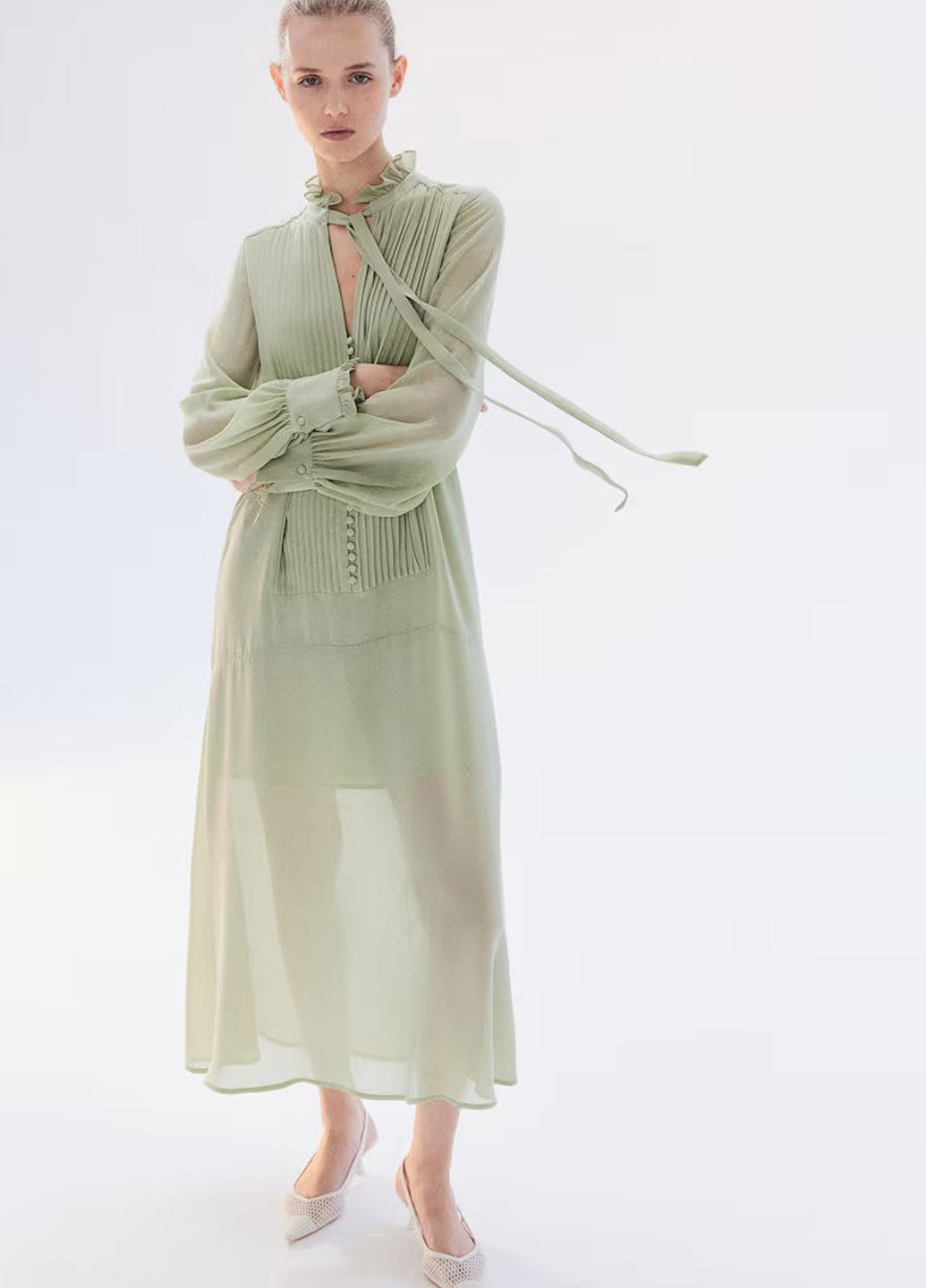 Фісташкова вечірня сукня H&M однотонна