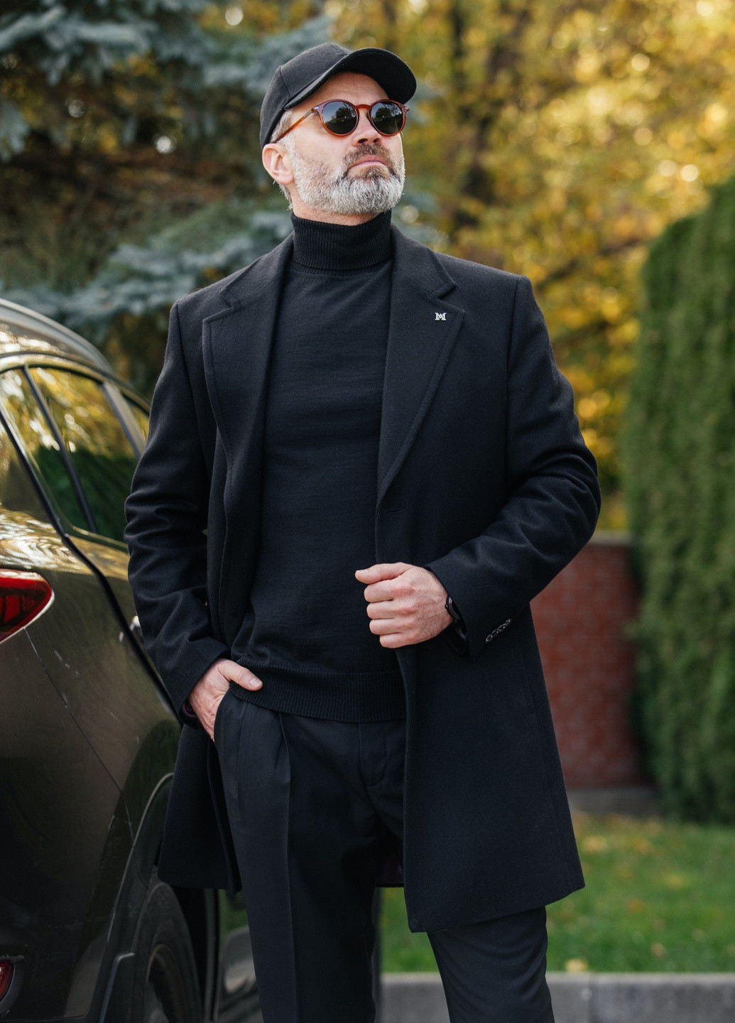 Чорне демісезонне Пальто з шерсті та кашеміру чорне Andreas Moskin