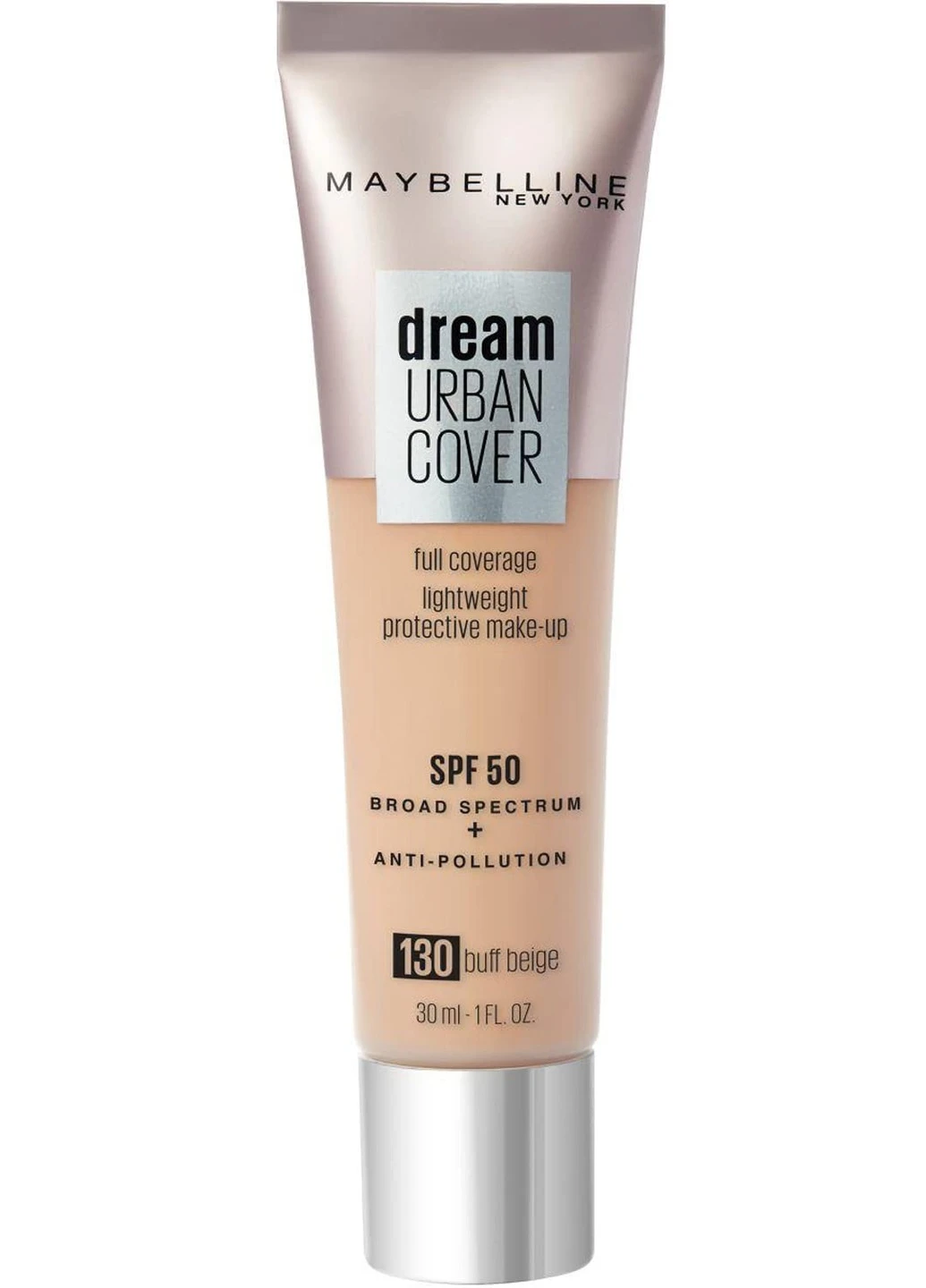 ЗАХИСНА ТОНАЛЬНА ОСНОВА DREAM URBAN COVER ALL-IN-ONE SPF 50 128 warm nude 30ml Maybelline (256239048)
