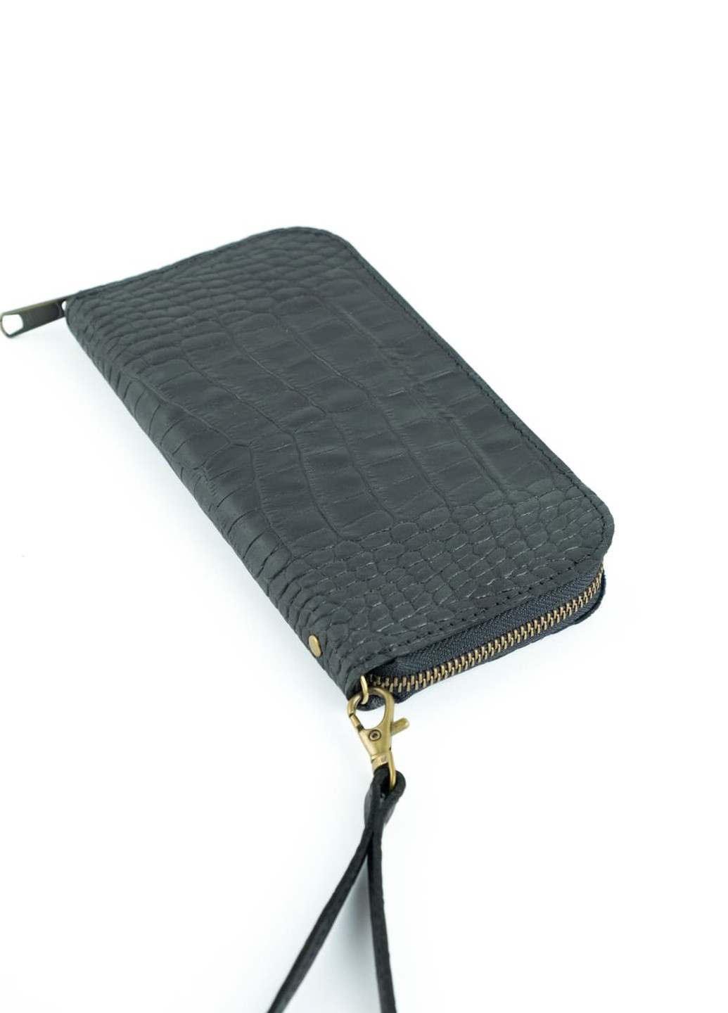 Шкіряний портмоне гаманець зиппер на блискавці Teo чорний під крокодила Kozhanty (252315379)