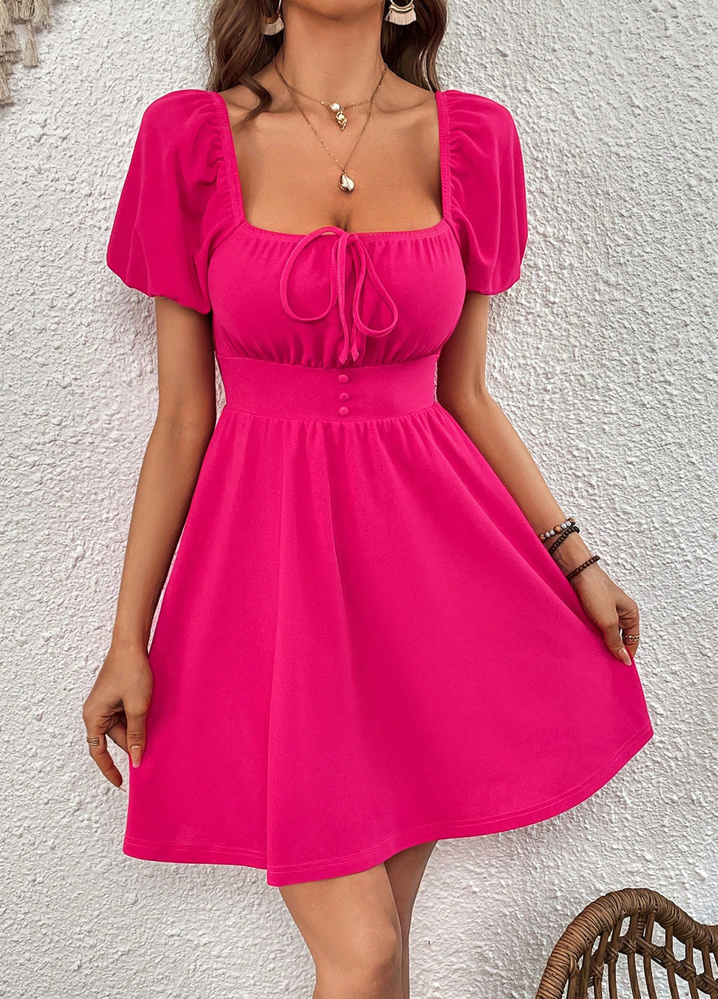 Розовое кэжуал платье а-силуэт SHEIN однотонное