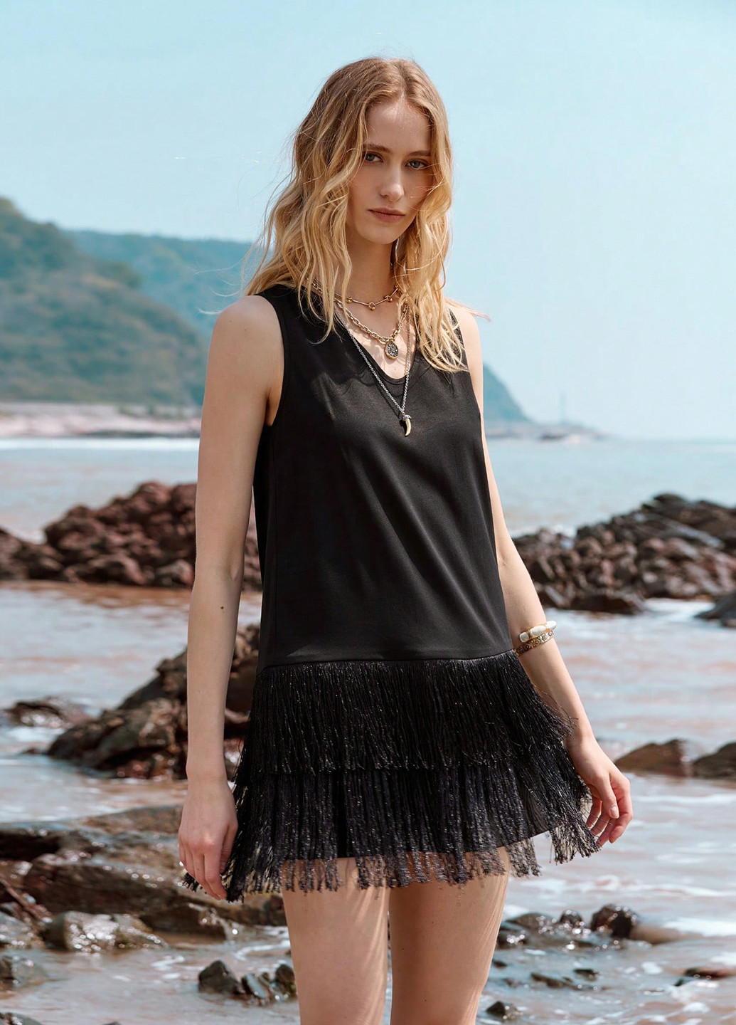 Черное кэжуал платье а-силуэт SHEIN однотонное