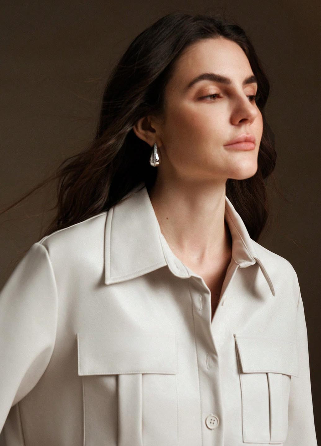 Бежевая кэжуал рубашка однотонная SHEIN