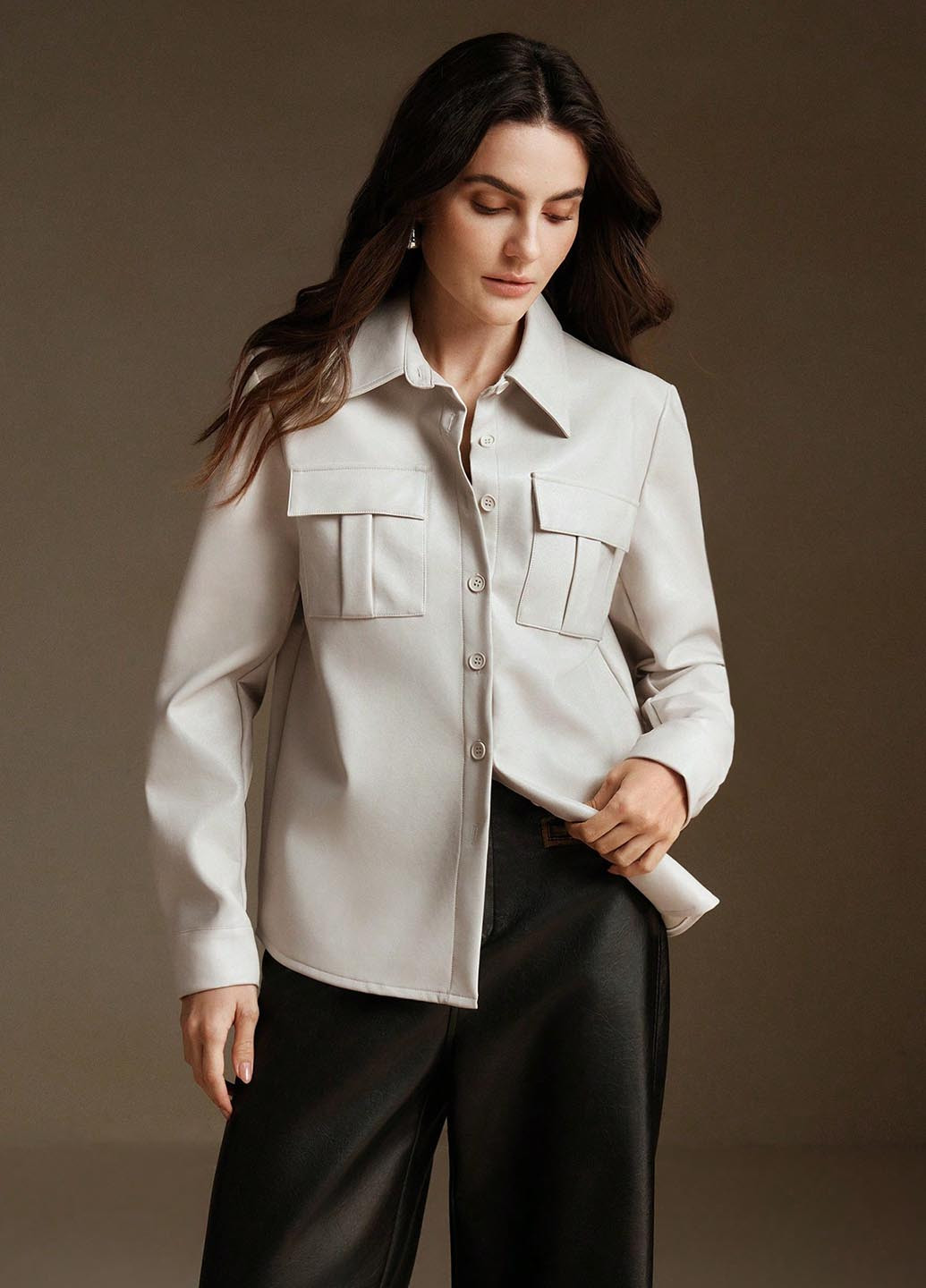 Бежевая кэжуал рубашка однотонная SHEIN