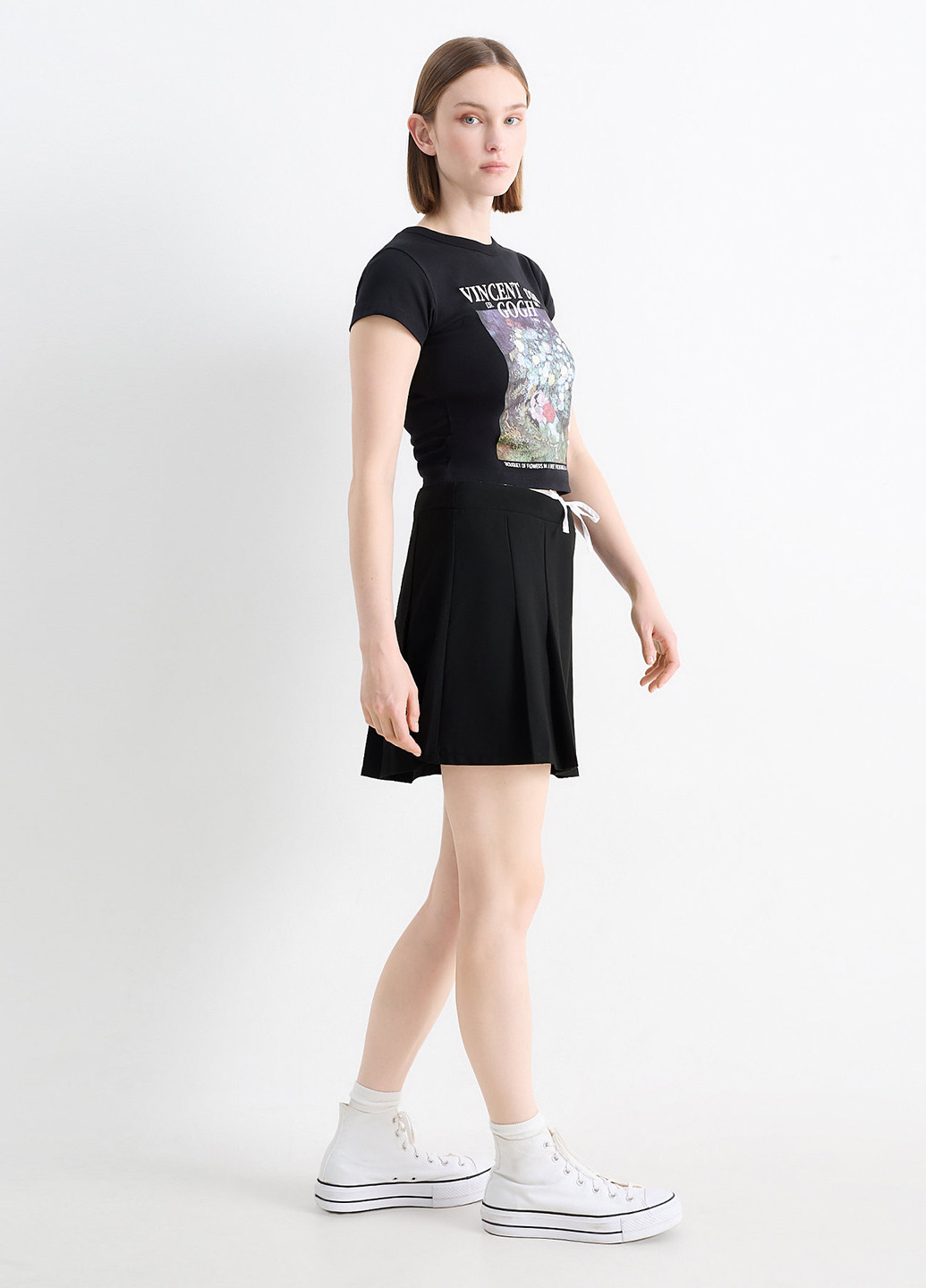 Черная кэжуал однотонная юбка C&A а-силуэта (трапеция), плиссе