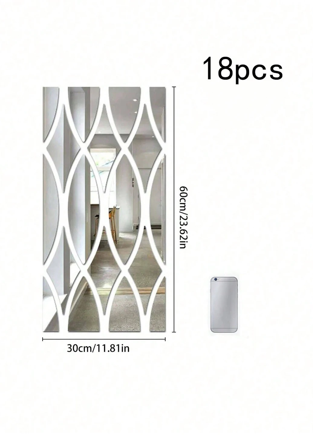 Декоративне дзеркало (18 дет.), 30х60 см SHEIN (322852277)