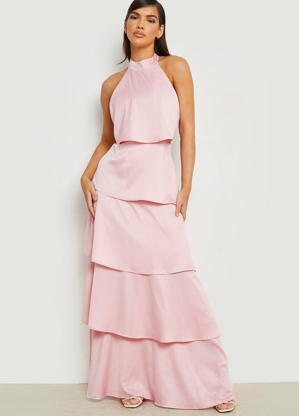 Світло-рожева святковий, вечірня сукня з відкритою спиною Boohoo однотонна