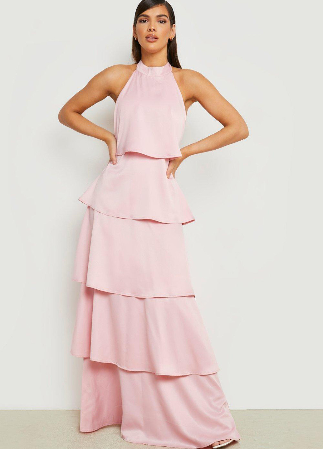 Світло-рожева святковий, вечірня сукня з відкритою спиною Boohoo однотонна