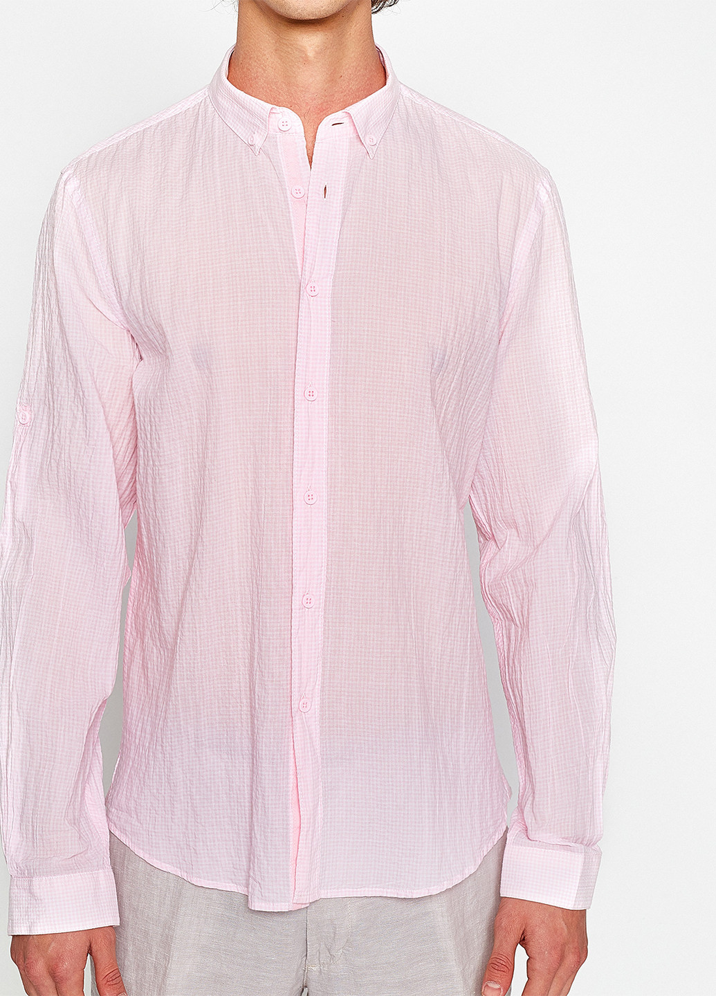 Сорочка KOTON клітинка світло-рожева кежуал бавовна