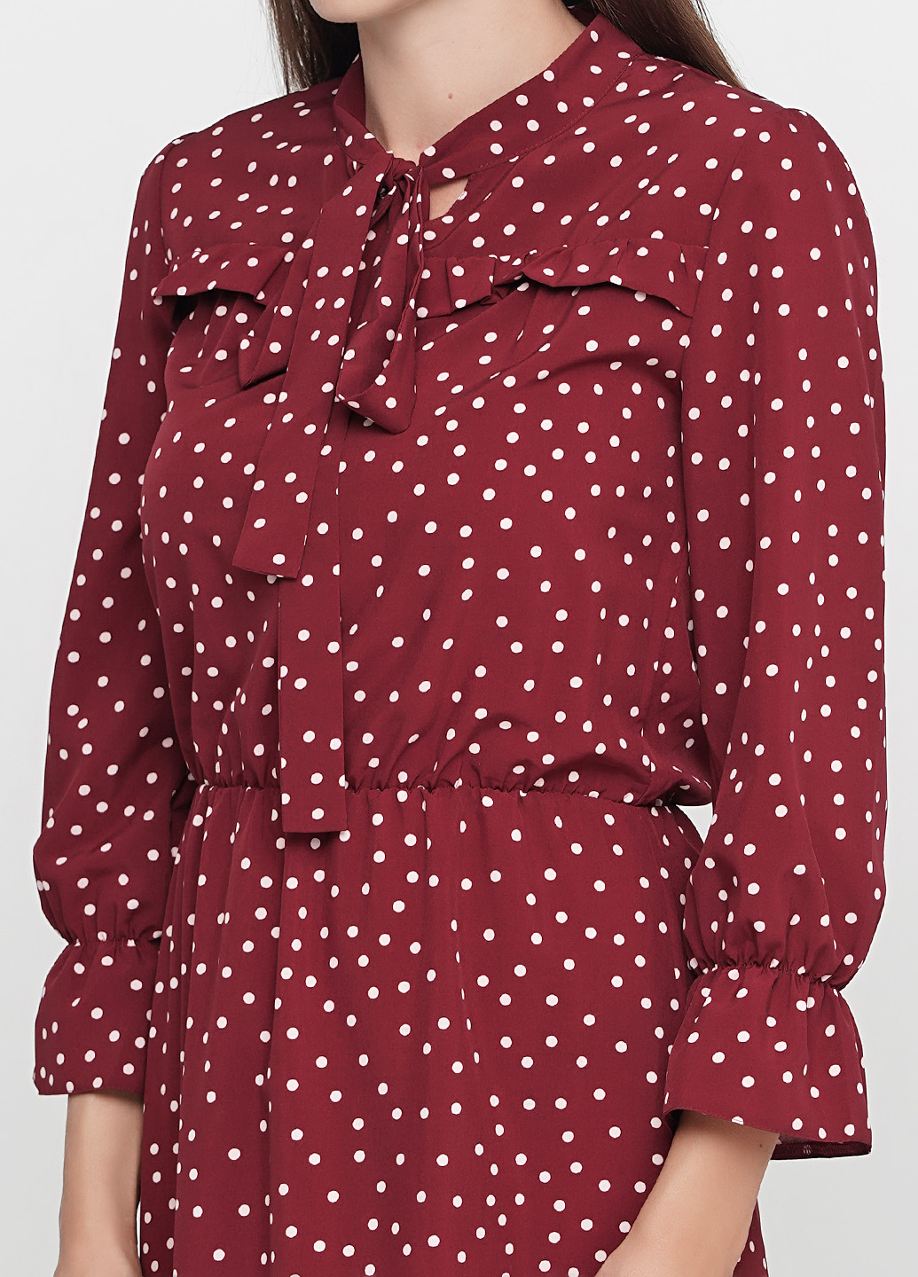 Бордовое кэжуал платье а-силуэт Button в горошек