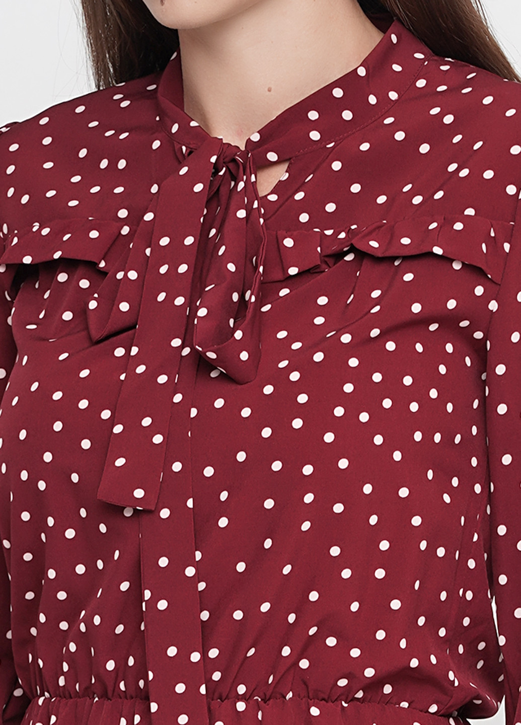 Бордовое кэжуал платье а-силуэт Button в горошек