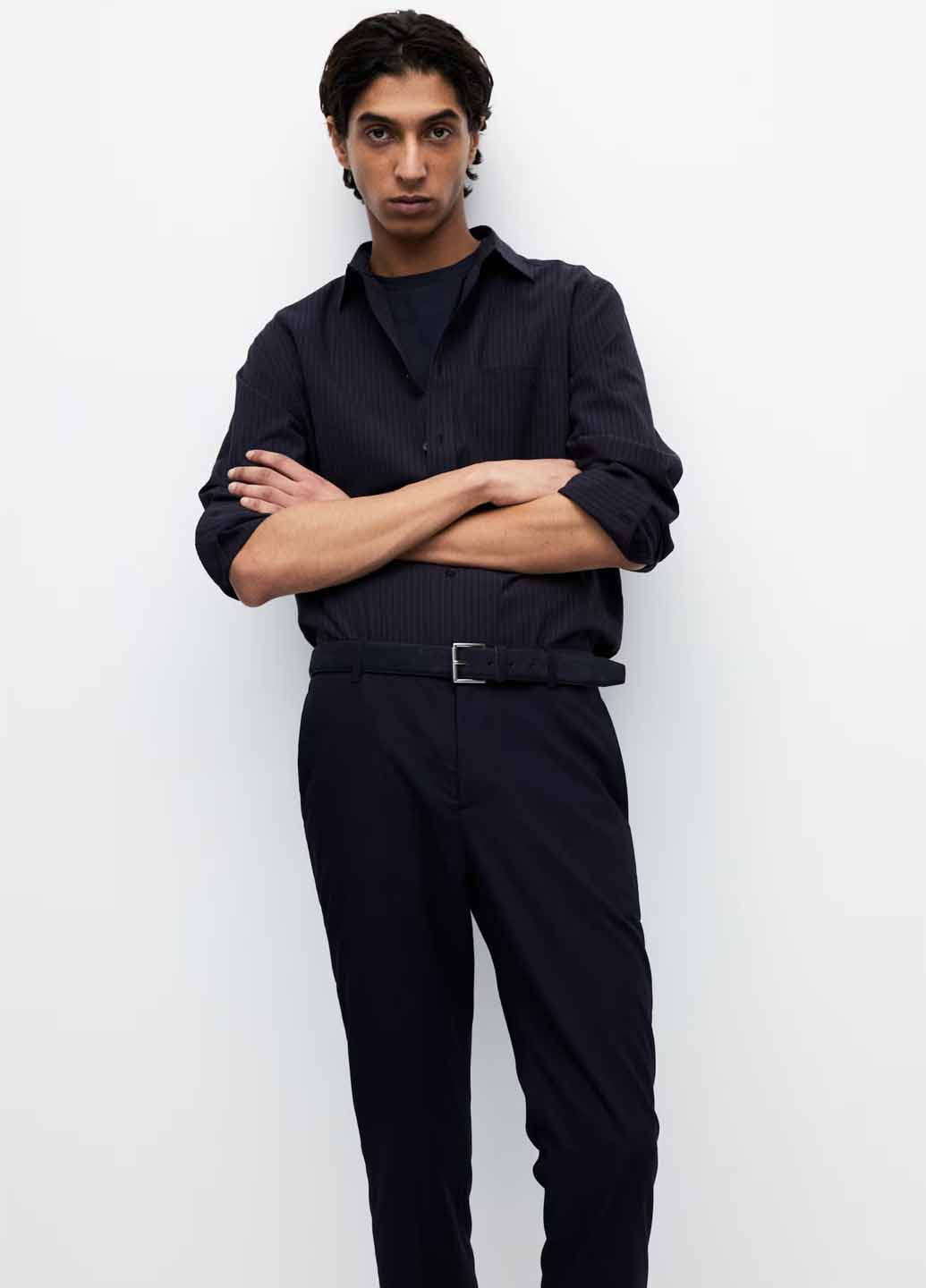 Темно-синие классические, кэжуал демисезонные классические брюки H&M