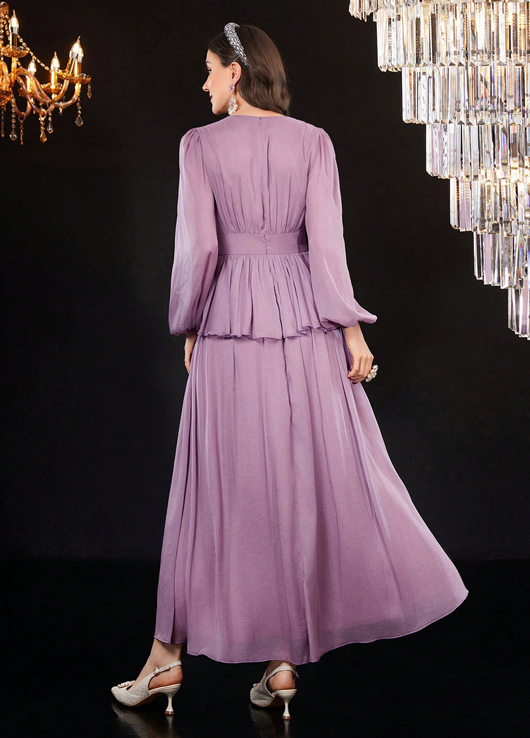 Лілова вечірня сукня кльош, з баскою SHEIN однотонна