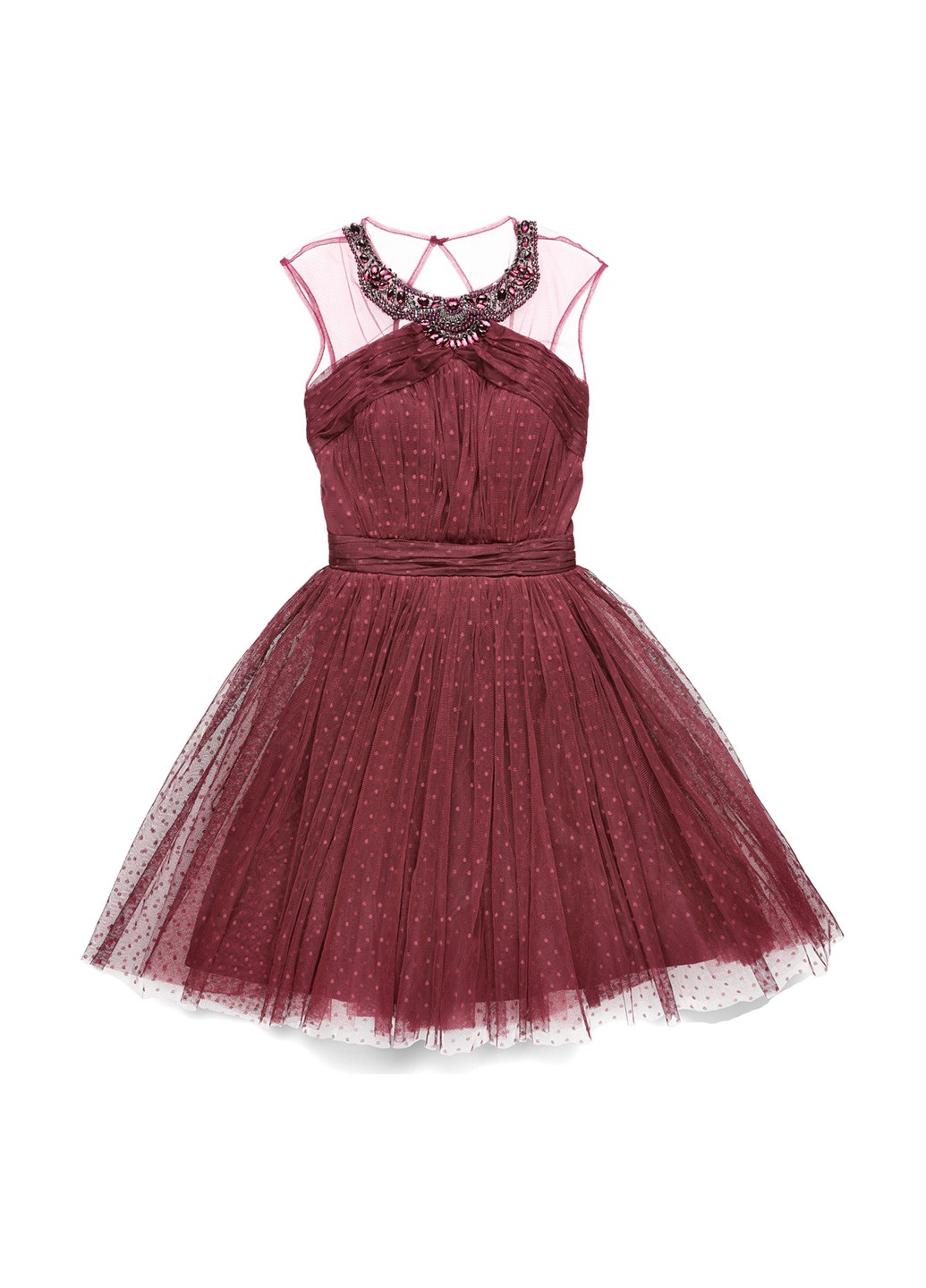 Бордовое коктейльное платье с пышной юбкой Little Mistress в горошек