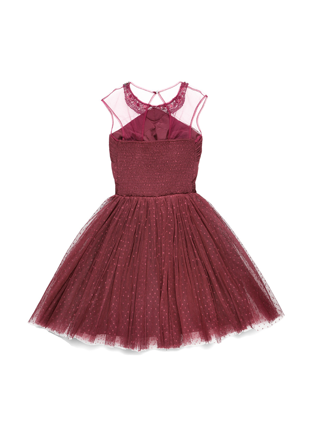 Бордовое коктейльное платье с пышной юбкой Little Mistress в горошек