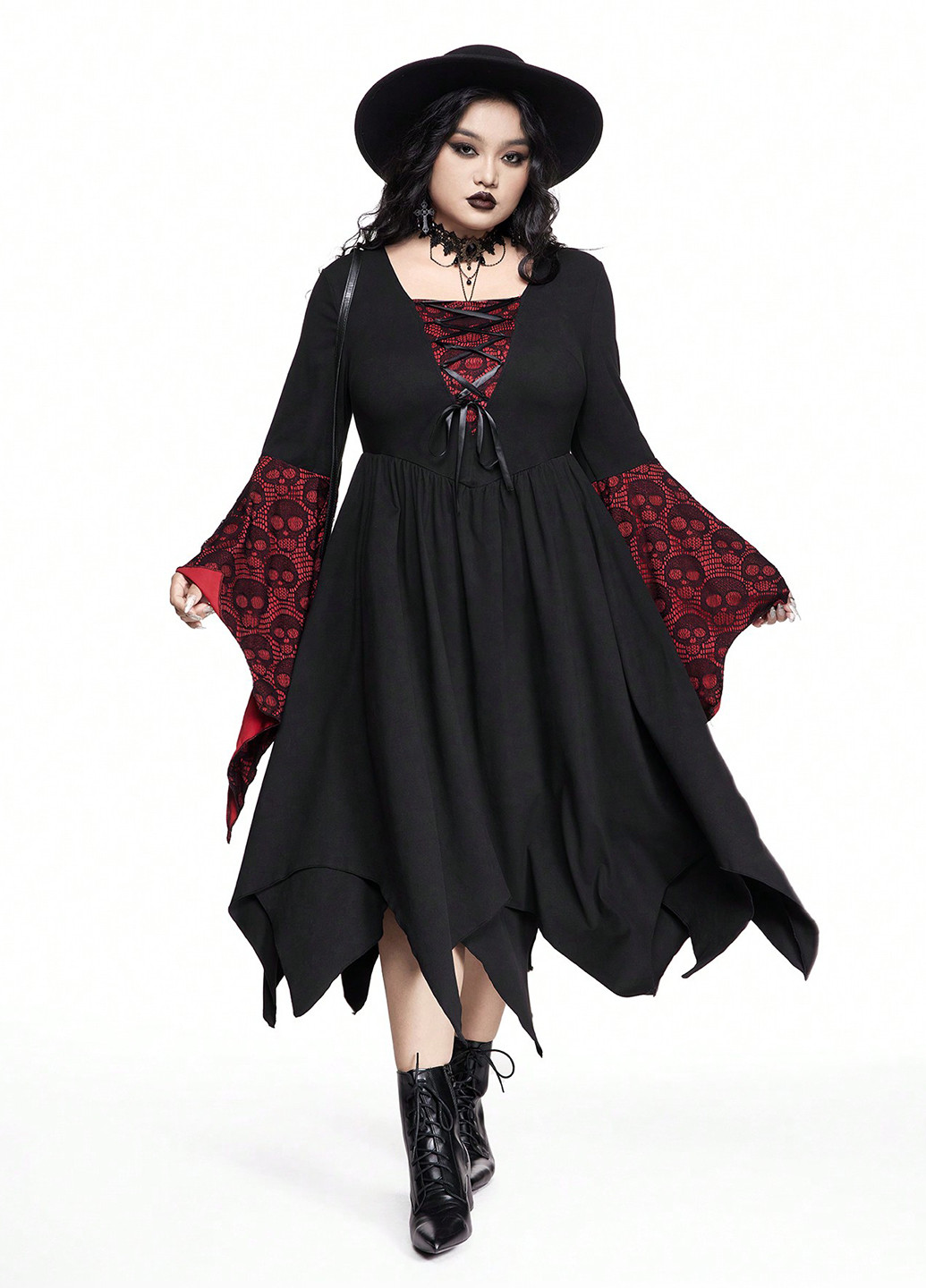 Чорна карнавальний сукня з спідницею-сонце, в стилі армпір SHEIN череп