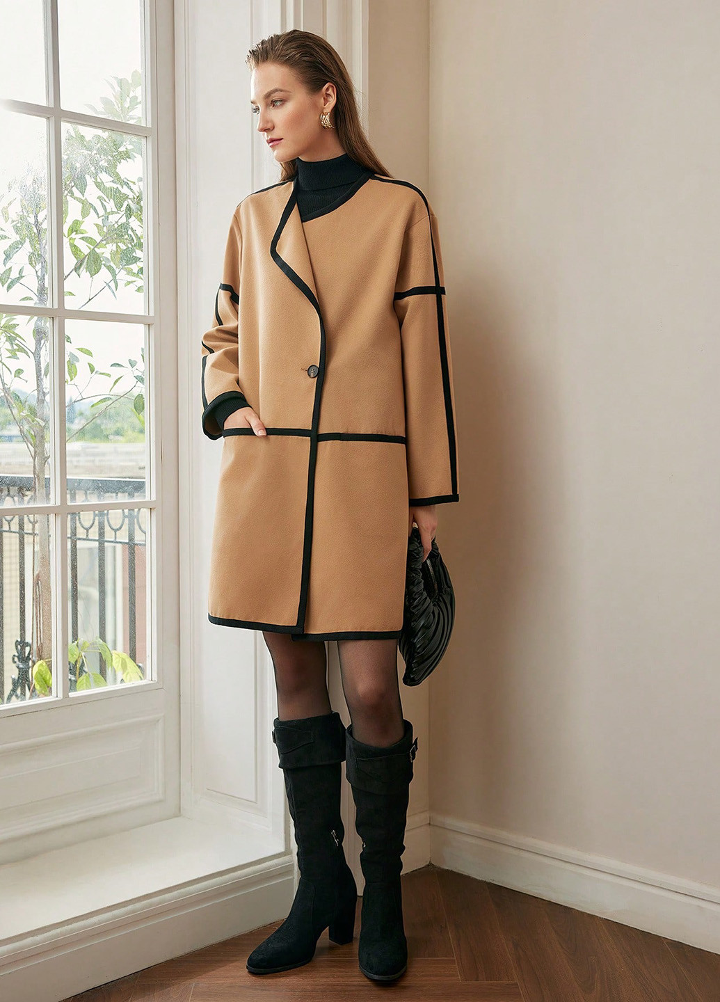 Песочное демисезонное Пальто однобортное SHEIN