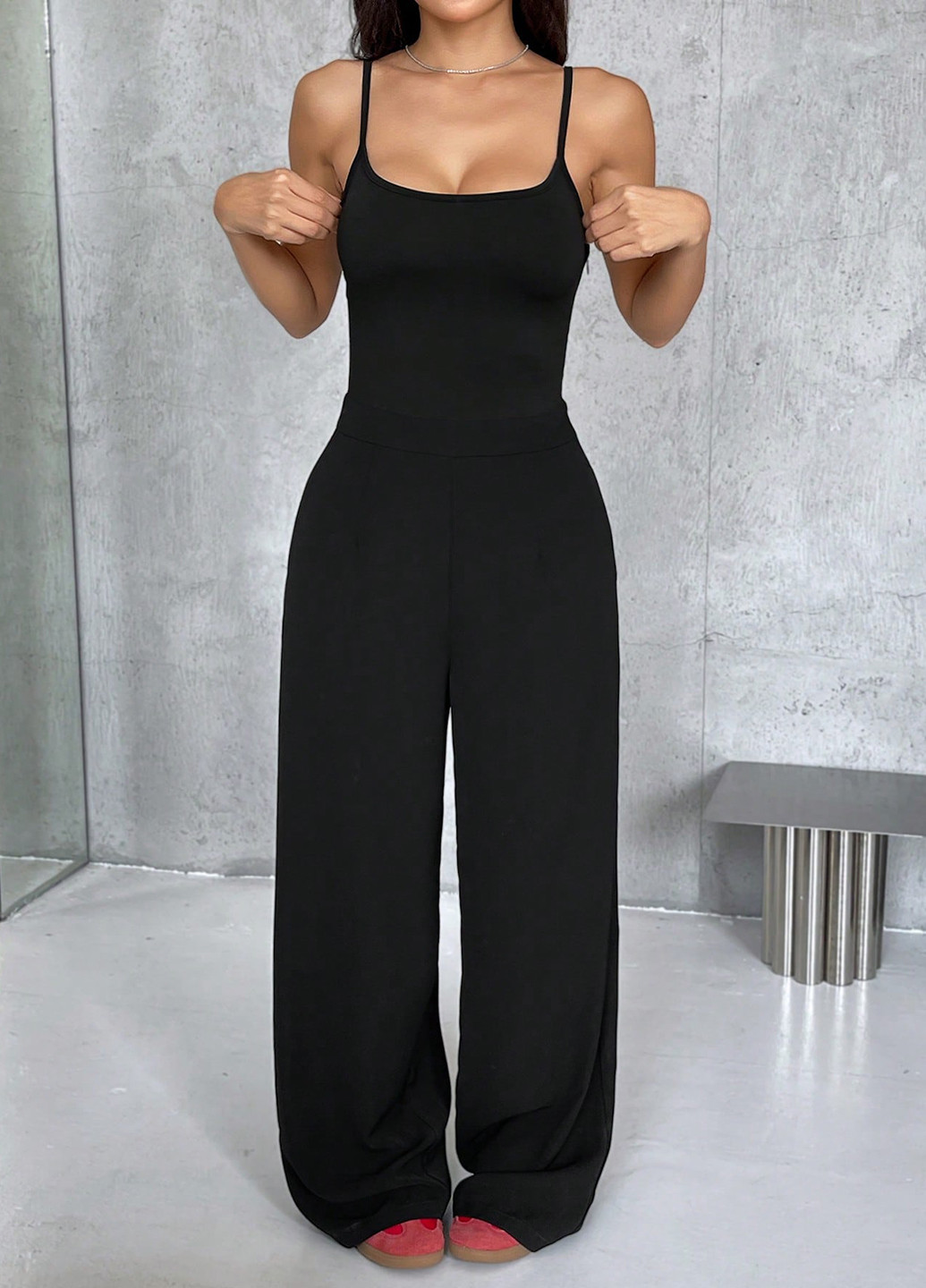 Комбінезон SHEIN комбінезон-брюки однотонний чорний кежуал поліестер