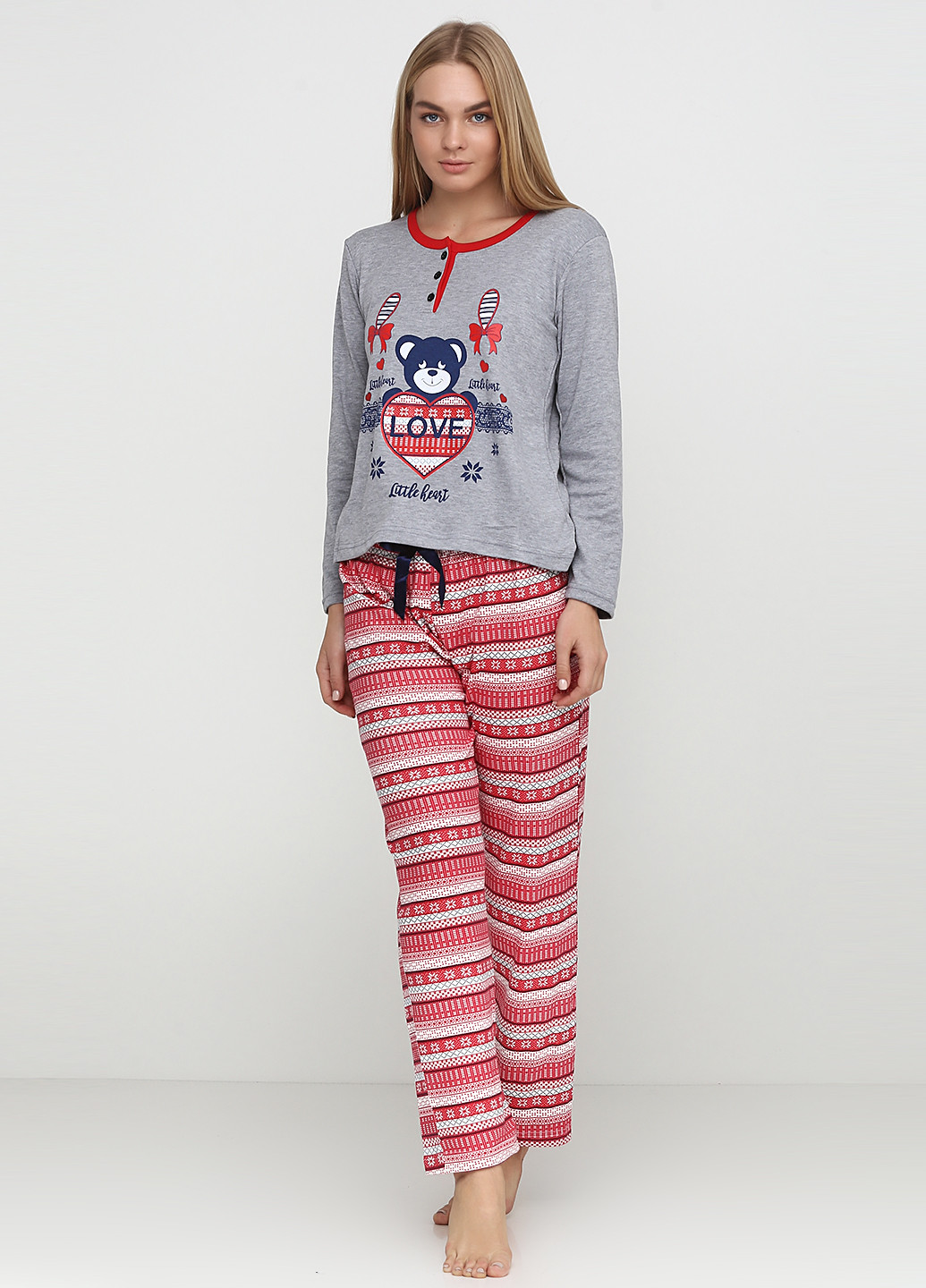 Червоний демісезонний комплект утеплений (лонгслів, брюки) Rinda Pijama