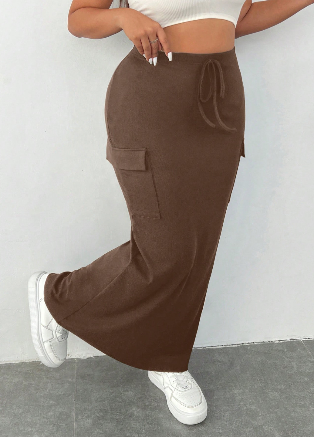 Коричневая кэжуал однотонная юбка SHEIN карандаш