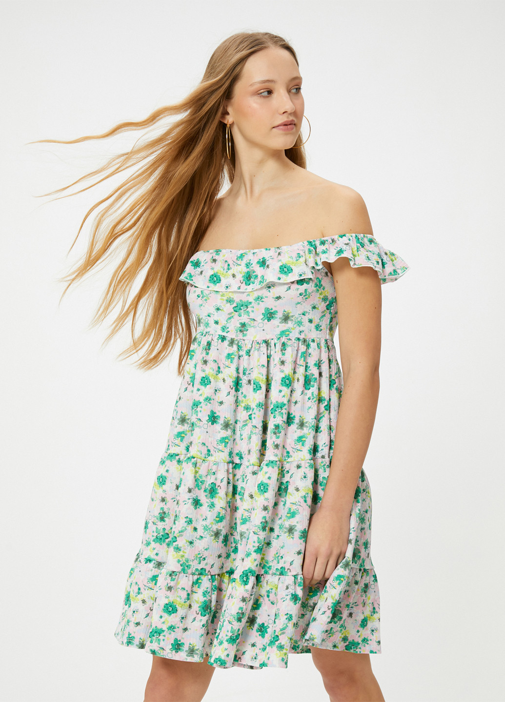 Комбинированное кэжуал платье а-силуэт KOTON с цветочным принтом