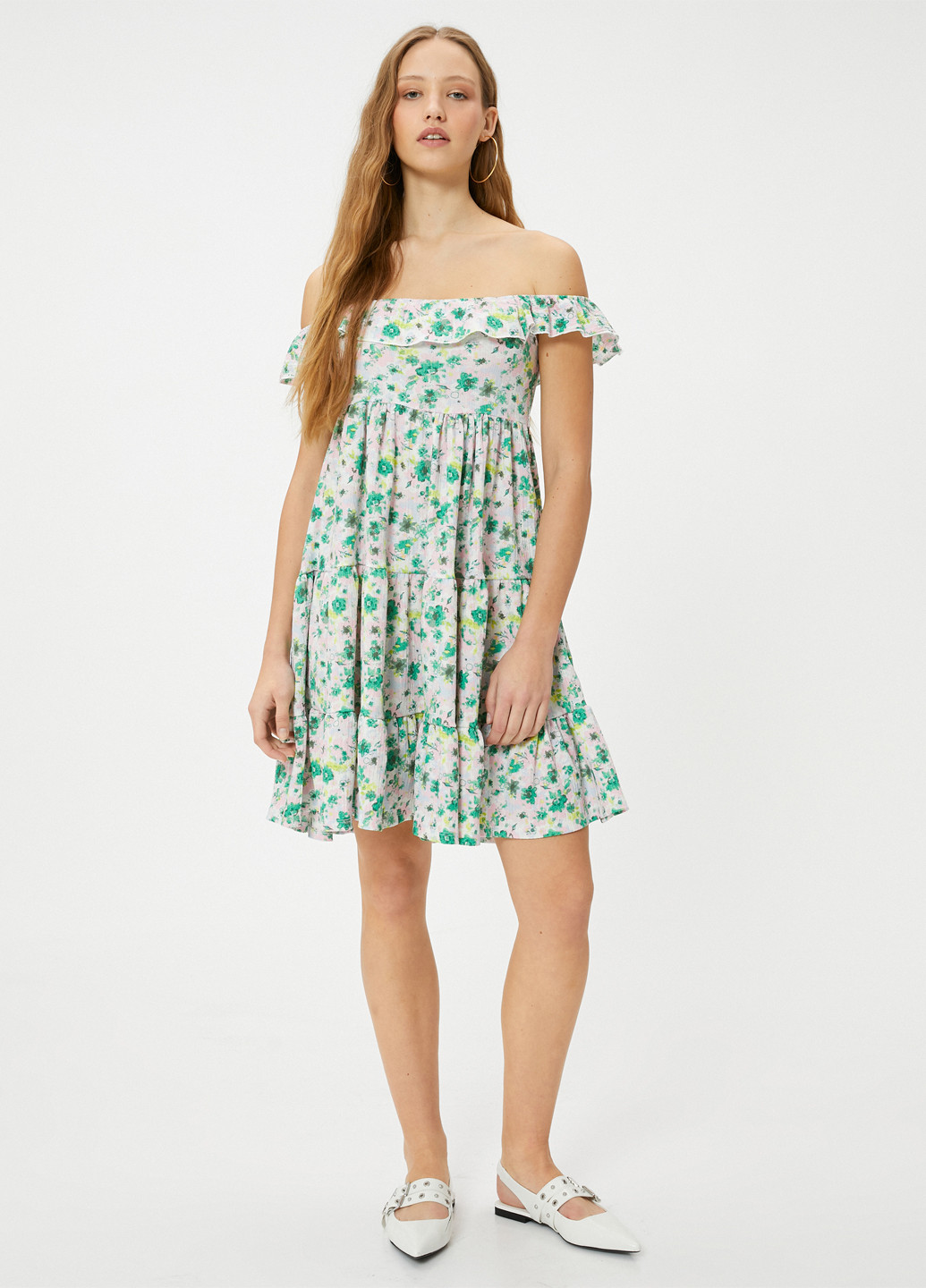 Комбинированное кэжуал платье а-силуэт KOTON с цветочным принтом