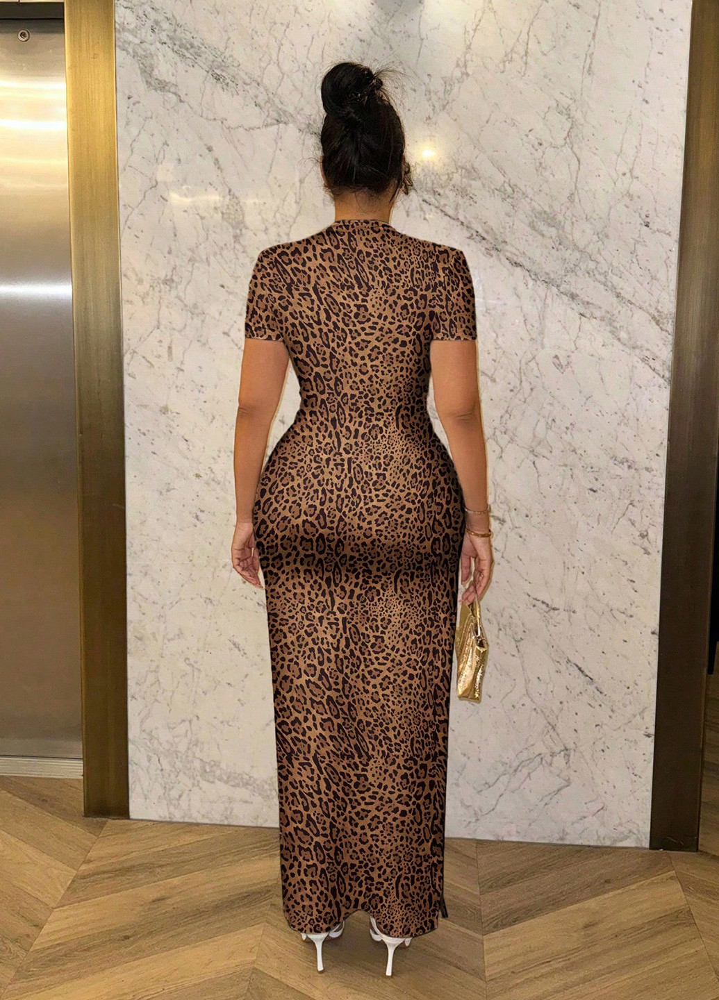 Коричнева святковий, кежуал сукня силуетна SHEIN леопардовий