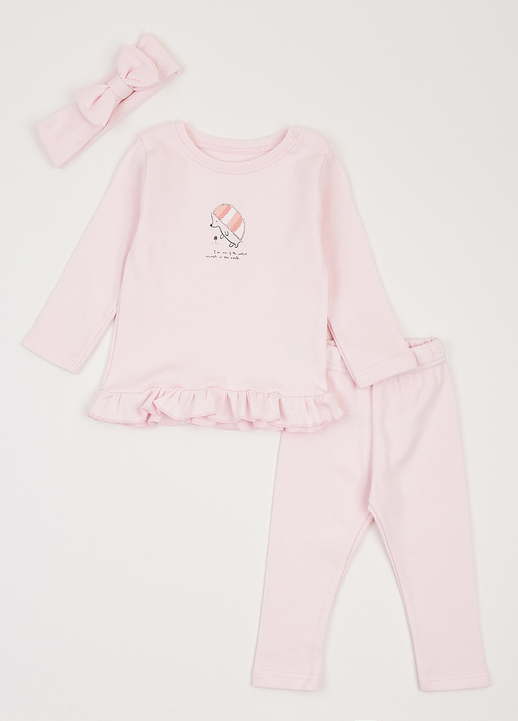 Рожевий демісезонний комплект (лонгслів, легінси, пов'язка) Фламинго