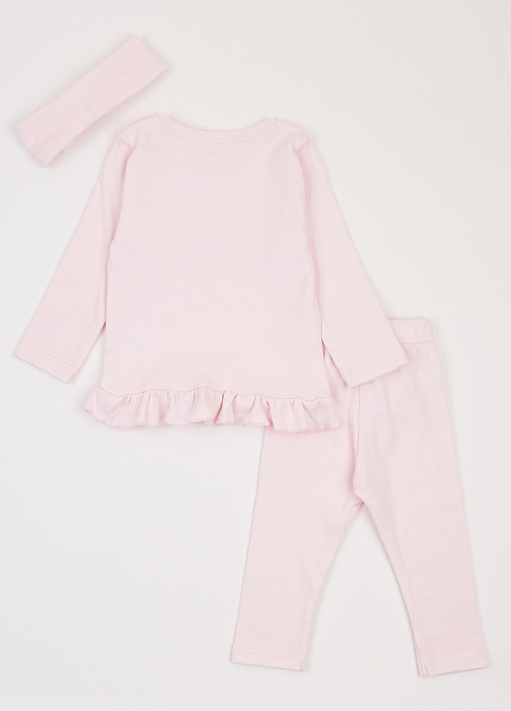 Рожевий демісезонний комплект (лонгслів, легінси, пов'язка) Фламинго