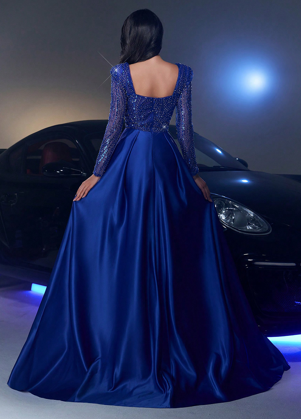 Темно-синее вечернее платье годе, со шлейфом SHEIN однотонное