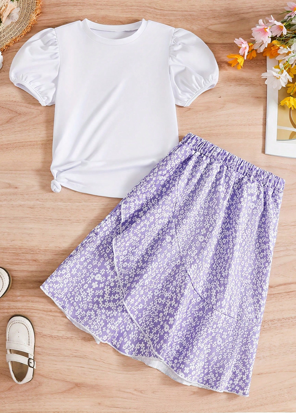 Комбінований літній комплект (футболка, спідниця) SHEIN