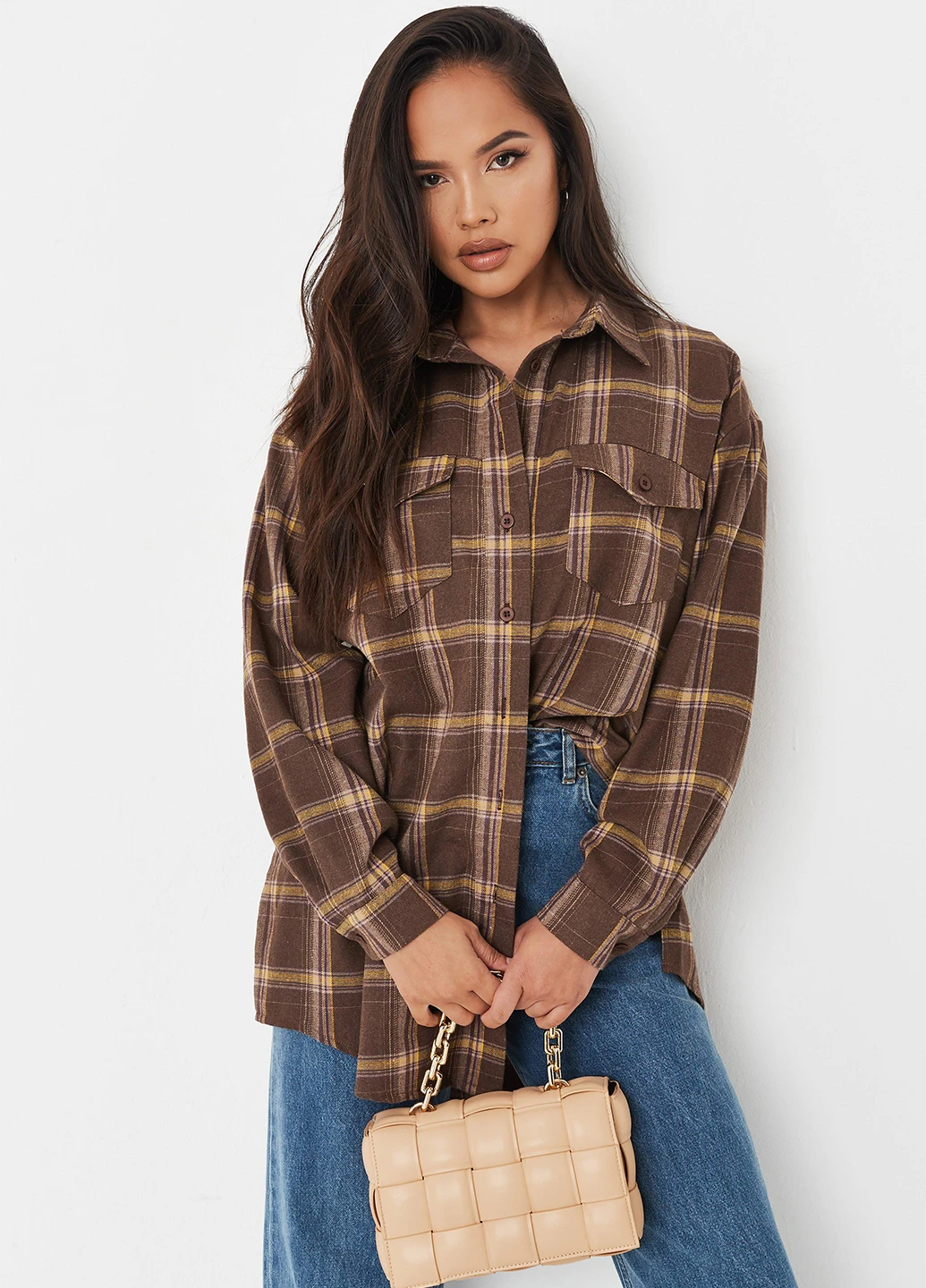 Коричневая кэжуал рубашка в клетку Missguided