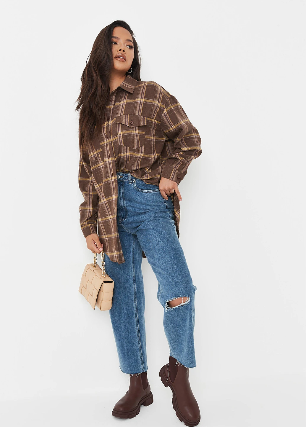 Коричневая кэжуал рубашка в клетку Missguided