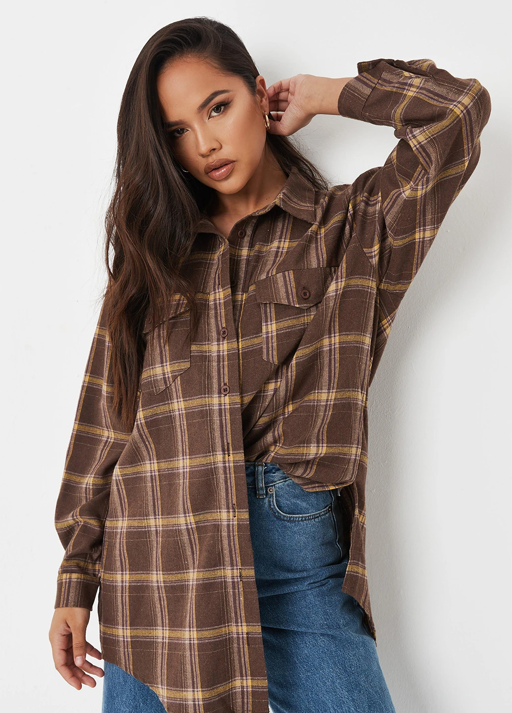 Коричневая кэжуал рубашка в клетку Missguided