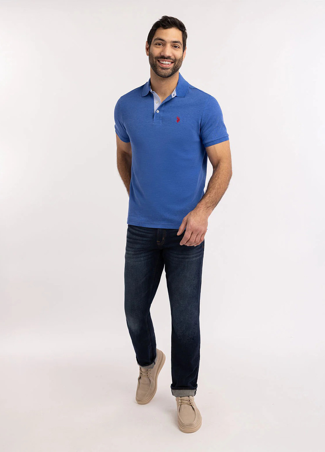 Синяя футболка-поло для мужчин U.S. Polo Assn. меланжевая