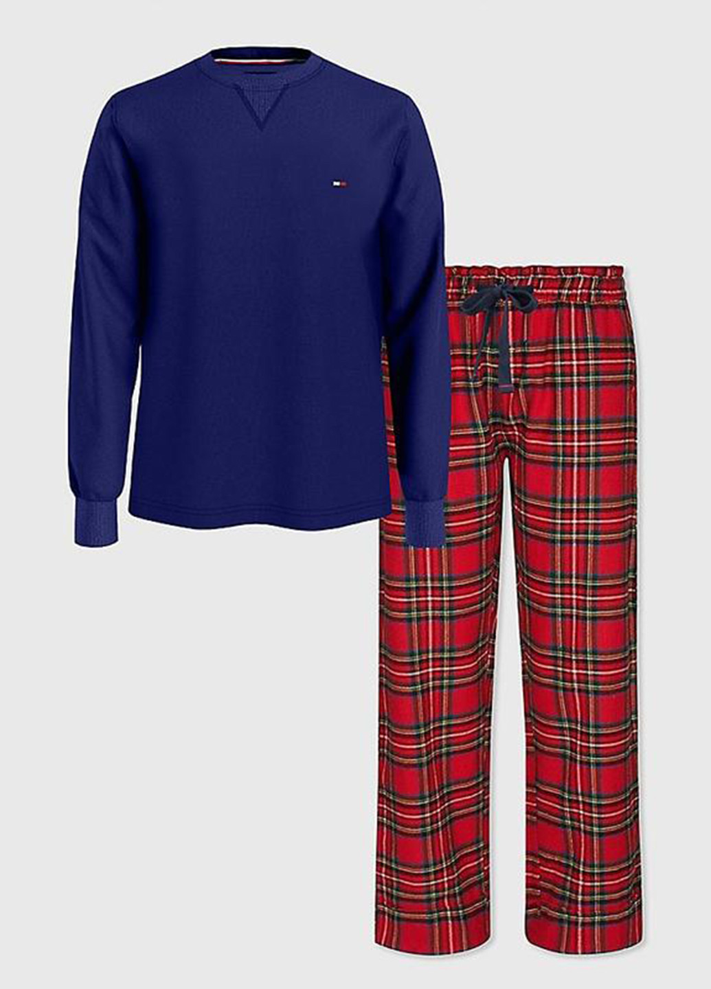Пижама (лонгслив, брюки) Tommy Hilfiger лонгслив + брюки клетка комбинированная домашняя хлопок, полиэстер