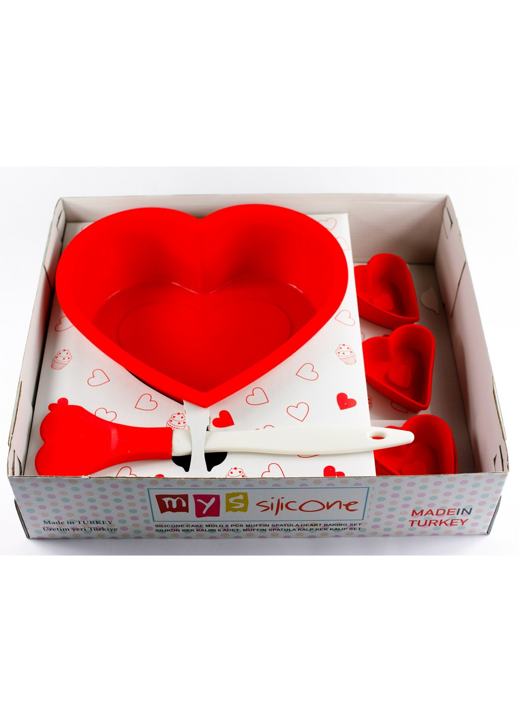 Набор форм силиконовых для выпечки красный (кекс Сердце,мафины Сердце-6шт,лопатка) (MYS-40055) MysSilicone (216708608)