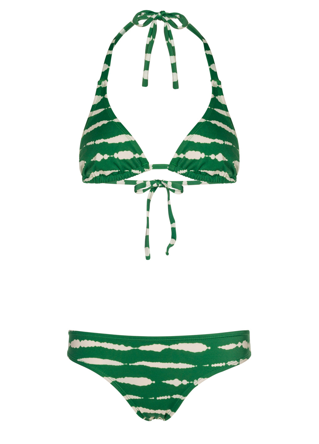 Зеленый летний купальник в полоску раздельный, бикини, халтер Beach Panties