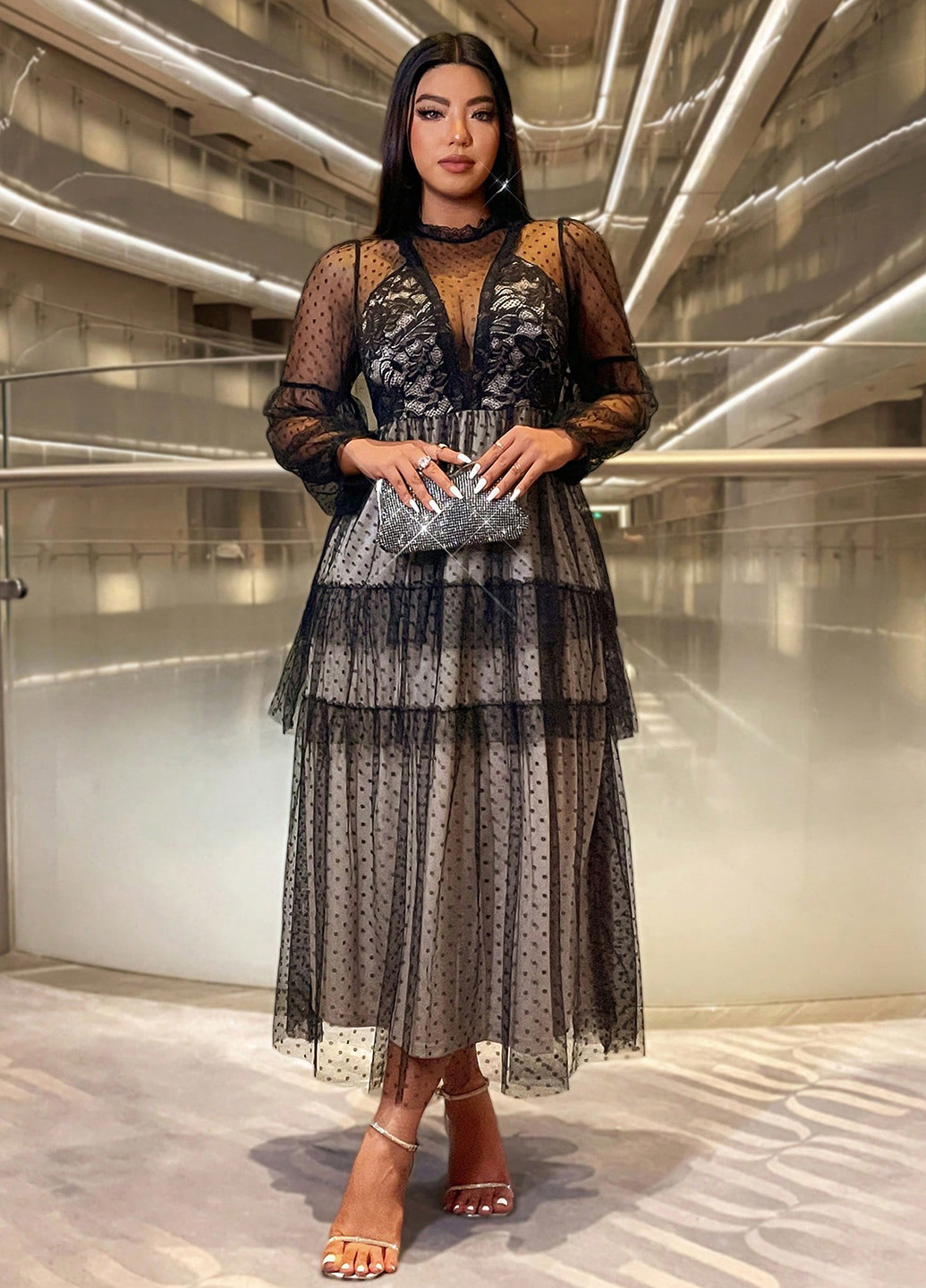 Чорна святковий сукня а-силует SHEIN однотонна