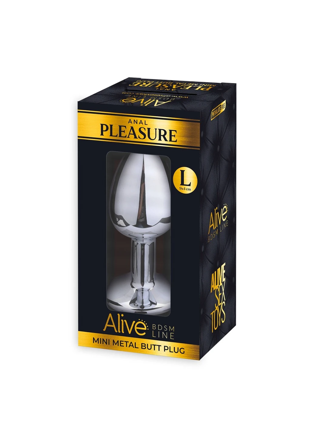 Металлическая анальная пробка с кристаллом Mini Metal Butt Plug Black L Alive (254953830)