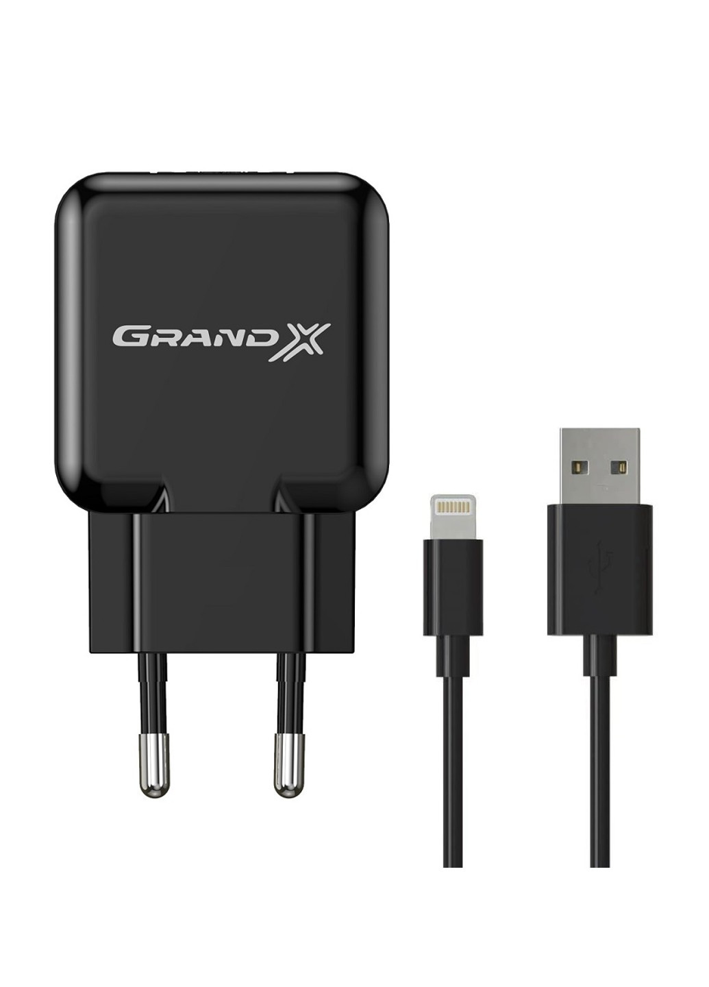Зарядний пристрій CH03LTB USB 5V 2,1A Black з захистом від перенавантажень + cable USB -> Lightning, Cu Grand-X (253878137)